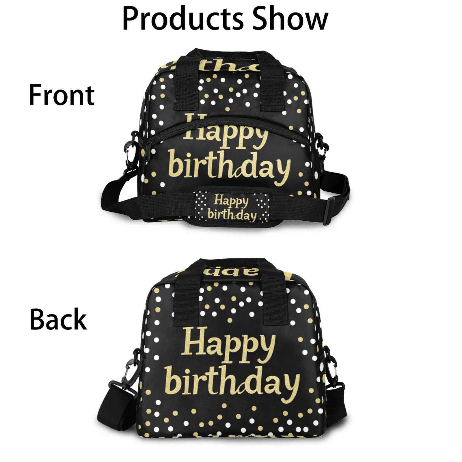 Herdesigns Happy Birthday Lunch Bag for Men Women Adults Birthday Theme Insulated Lunch Box Leakproof Cooler Tote Bag Organizer with Adjustable Shoulder Strap