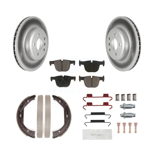 Transit Auto Rear Disc Coated Rotors Ceramic Pads Parking Brake Shoes and Hardware Kit for Car 2017-2018 BMW 340i GT xDrive with M Performance Brakes KGC-103326