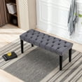 thumbnail image 2 of Upholstered Tufted Bench With Rubber Wooden Legs 45.28" L Velvet Footrest Stool For Living Room Dining Room Bedroom Entryway, 2 of 9