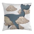 thumbnail image 1 of Whale Throw Pillow Cushion Cover, Whale Hovering on Sky Clouds Animal Fish Marine Life Nautical Sea Graphic Art, Decorative Square Accent Pillow Case, 16 X 16 Inches, Beige Slate Blue, by Ambesonne, 1 of 2