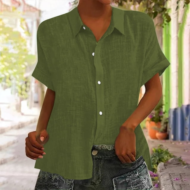 Fiudx Camisas de Mujer Moda Mujer Casual Botón Blusa Manga Corta Camiseta Verano Tops