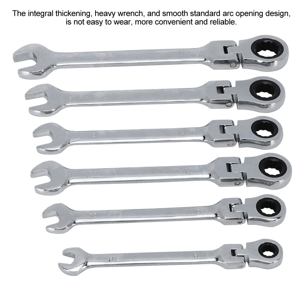 6-Piece 180° Adjustable Double Purpose 8-17mm Master Ratchet Wrench Tool Set, Yellow