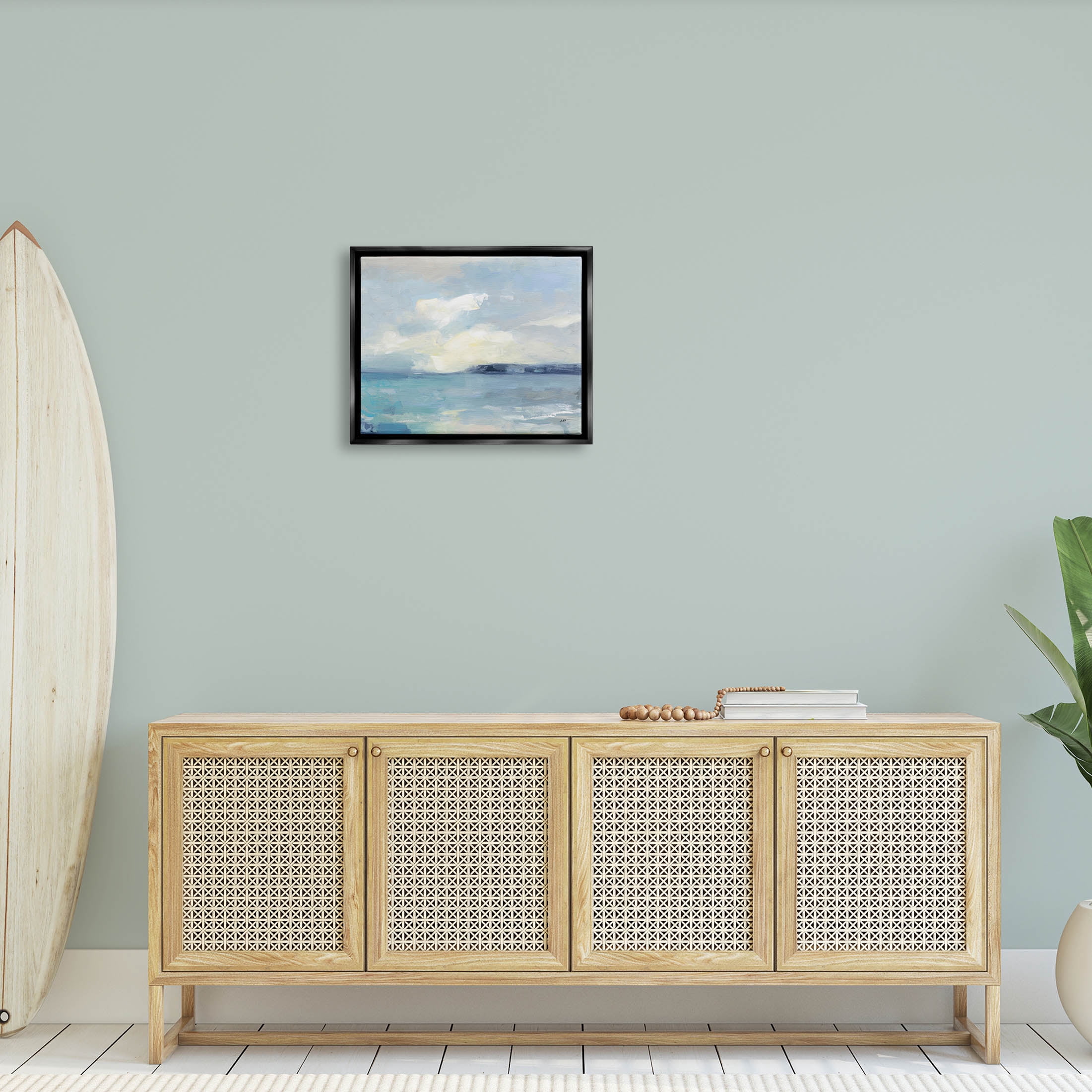 Stupell Industries Abstract Ocean View Landscape Painting Jet Black Floating Framed Canvas Print Wall Art, Design by Julia Purinton