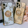 thumbnail image 6 of for iPhone 16 6.1" Kickstand Case, Cute Marble Glitter Bling Rhinestone Shiny Diamond 3D Butterfly Ring Shockproof TPU Bumper Elegant Girly Women Phone Case Hard Cover for iPhone 16 (Gold), 6 of 8