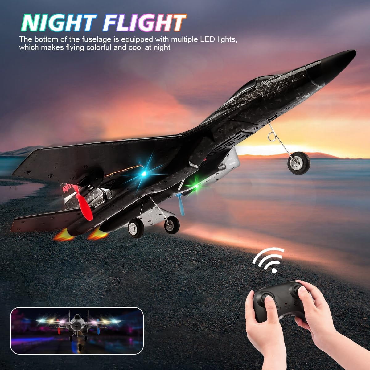 Roofworld RC Plane SU27 2.4G Remote Control with LED Lights for Children and Adults
