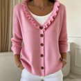 thumbnail image 4 of Bxsruta Womens Cardigan Sweaters Ruffle Trim V Neck Button Down Long Sleeve Casual Knit Outerwear, 4 of 7