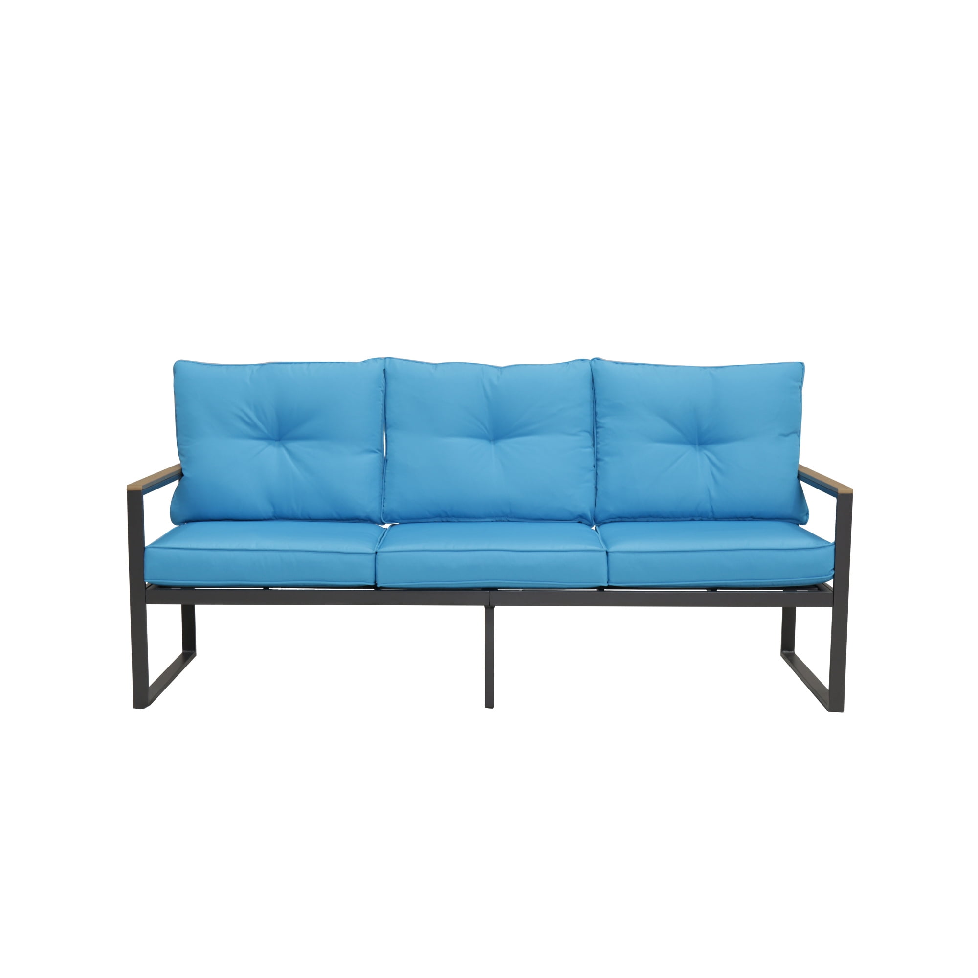 Leumius Outdoor Patio Sofa,Metal 3-Seat Couch with Thick Cushions,Patio Conversation Sofa Couch for Deck Garden Poolside,Blue