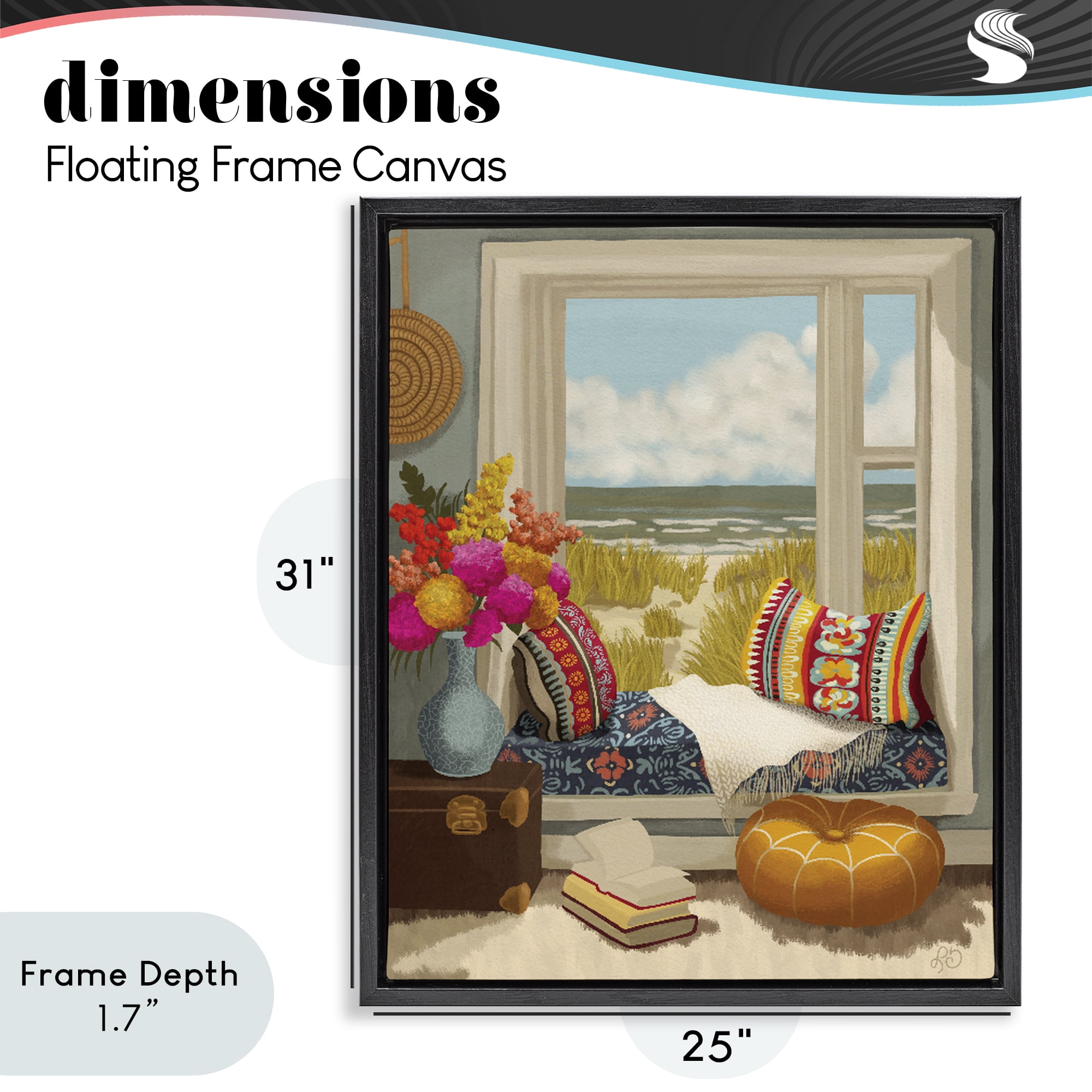 Stupell Industries Coastal Vacation Window Seat Black Framed Floater Canvas Wall Art, design by Lisa R Dumm