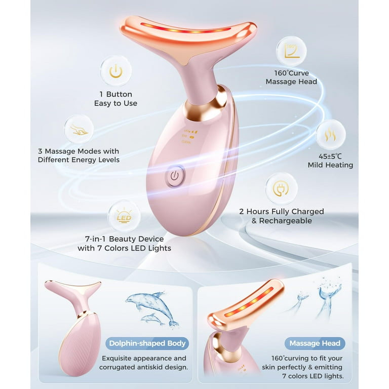 ボディ・フェイスケア The Beautools Portable Purifier BeautifyEase Face Neck Massager, 7-in-1 LED Light Therapy, Heated