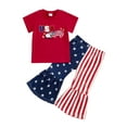 thumbnail image 2 of Aojekbee Baby Girl 4th of July Outfits Short Sleeve Eagle Embroidery T-Shirt + Flare Pants Set Toddler Clothes, 2 of 10