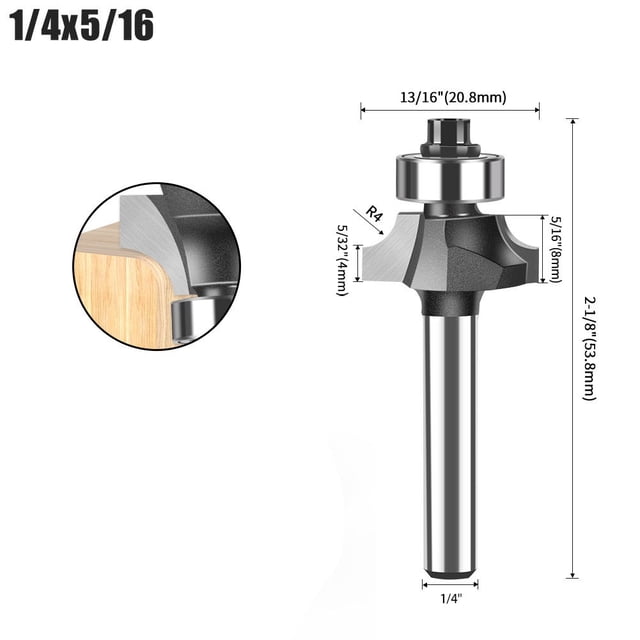 Mèche d'Angle Ronde 1/4 avec Roulement pour Menuiserie