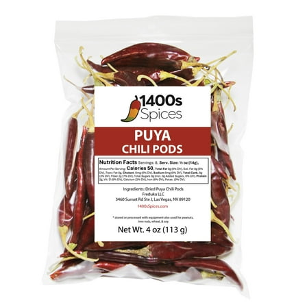 4oz Puya Dried Whole Chile Peppers, Chili Seco Pods by 1400s Spices