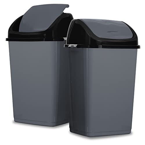 Superio Large Kitchen Trash Can 13 Gallon Grey/Black 2 Pack Swing Top