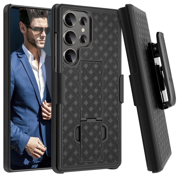 Funda Fingic para Samsung Galaxy S25 Ultra con clip para cinturón, color negro