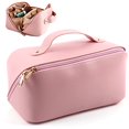 thumbnail image 1 of bolsa de maquillaje de gran capacidad, bolsa de almacenamiento de maquillaje de viaje con asa, cremallera portátil (rosa), 1 of 5