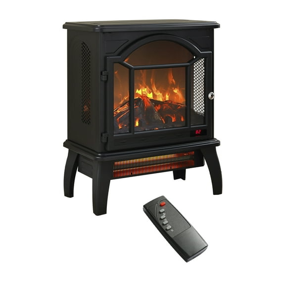 18 inch 3D Flame Electric Infrared Fireplace Stove with control Powder Coated   Electric   yes   Antique Black   Vent Free   yes   Freestanding   Tempered Glass Sheet Metal   Electric