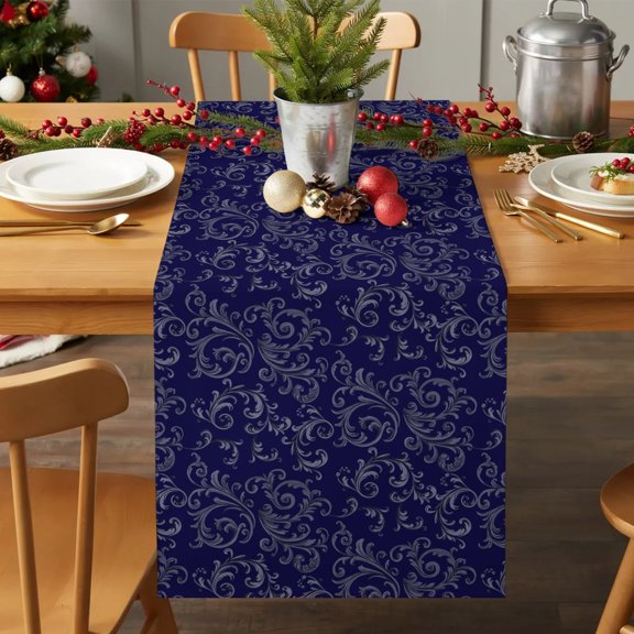 Table Runner 36 Inches Long - Christmas Vintage Floral Seamless Decorative Table Scarf, Country Purple Flower Dining Table Runners for Wedding Party Kitchen Dining Tables