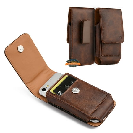 For Samsung Galaxy Z Flip 3 5G Universal Vertical Leather Case Holster with Card Slot, Rotation Belt Clip & Magnetic Closure Carrying Phone Pouch - Brown