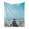 thumbnail image 1 of Rock Soft Flannel Fleece Throw Blanket, Hundreds of Pebbles by the Sea on the Beach 5 Stacked in a Group Blue Sky and Water, Cozy Plush for Indoor and Outdoor Use, 70" x 90", Multicolor, by Ambesonne, 1 of 6