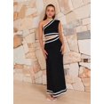 thumbnail image 2 of Womens Sleeveless Oblique Shoulder Lace Cording Slim Casual Long Dress Vacation Dress Black & White Edges S, 2 of 8