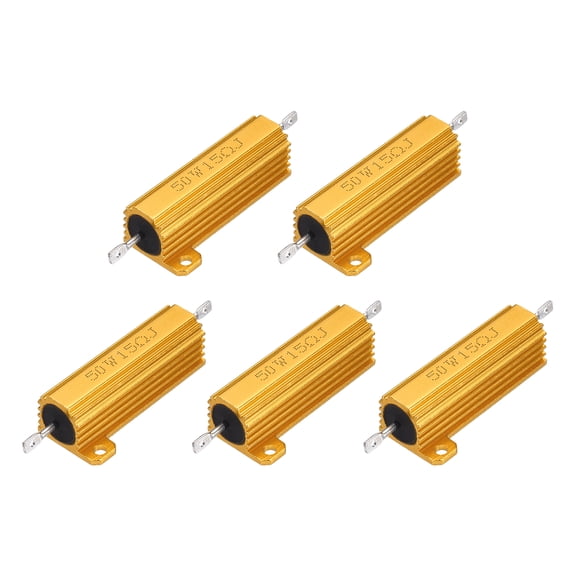 5pcs 50W 15 Ohm 5% Aluminum Housing Case Resistor, Wirewound Resistors Screw Tap Chassis Mounted, Gold
