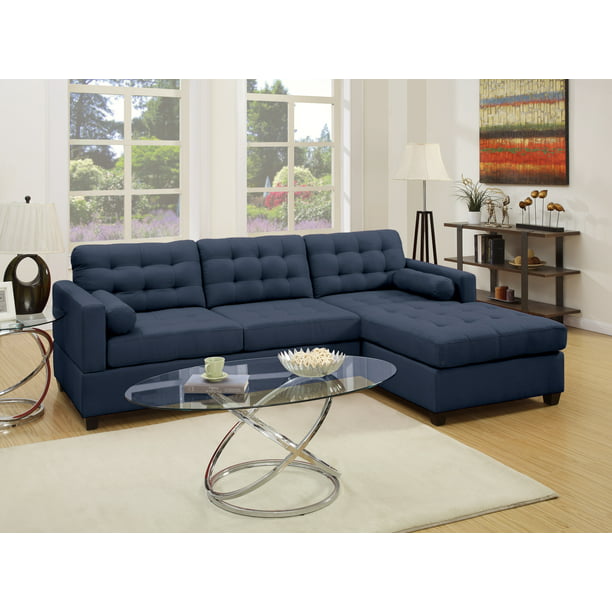 Poundex 2-Pcs Reversible Sectional Sofa Set- Dark Blue Polyfiber ...