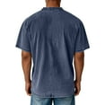 thumbnail image 3 of Yifymode Men's Vintage Washed Crew Neck Short Sleeve T-Shirt, Relaxed Fit with Chest Pocket Casual Style Dark Blue 2XL, 3 of 3