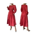 thumbnail image 3 of Autumn Women'S Long Sleeve Ruffled Round Neck Layered Flowing Wedding Guest Maxi Dress Rust Red XL, 3 of 7