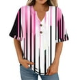 thumbnail image 5 of JTZGDY Henley Shirts for Women Cute Floral Pattern Printed Short Sleeve Button V Neck Graphic T-Shirts Loose Fit Dressy Tunic Blouse Pink#01 M, 5 of 7