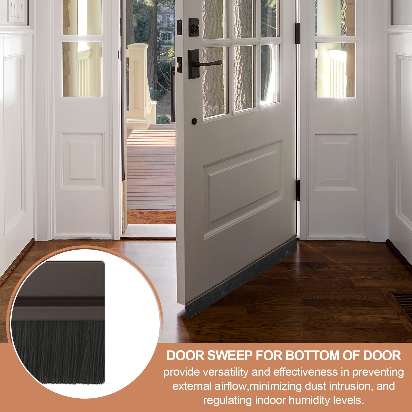 Uxcell Door Brush Sweeps H-shape Aluminum Alloy Holder Door Sweep for Bottom of Door Seal Garage Brown 0.39" x 39.37"