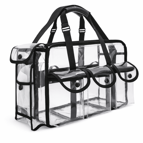 Ver Beauty Transparent Cosmetic Storage Bag with 6 Pockets and Shoulder Strap, Water-Resistant Travel Organizer