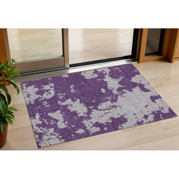 3' X 5' Purple And Lavender Abstract Washable Indoor Outdoor Area Rug