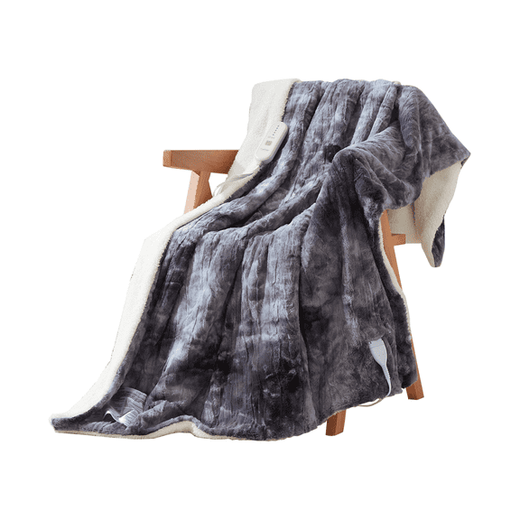 Fast-Heating Heated Electric Throw Blanket for Couch with 5 Heat Levels & 4H Auto Shut-Off, ETL Certified Soft Faux Fur, Marble White/Pink/Grey