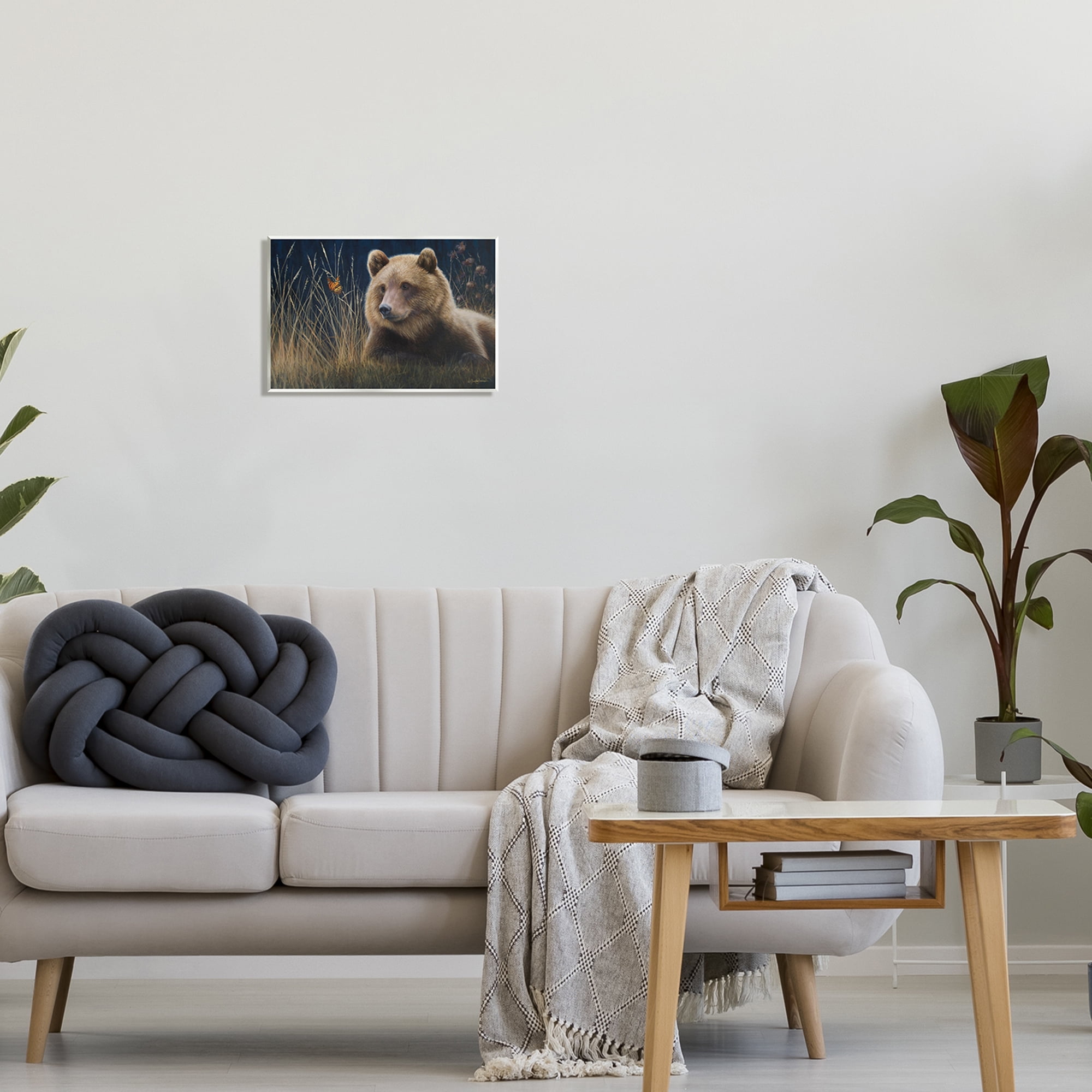 Stupell Industries Bear & Butterfly Scene Animals & Insects Painting Unframed Art Print Wall Art, 15 x 10