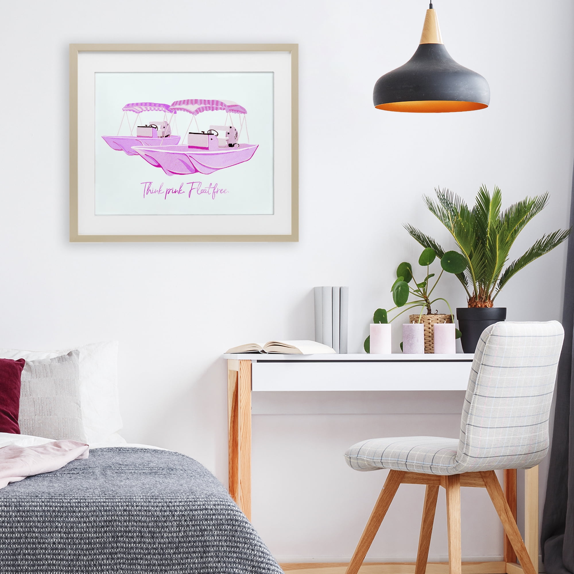 Think Pink Float Free Boats Birch Framed Print Under Glass, design by Ziwei Li