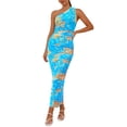 thumbnail image 1 of Vestido PRETTYGARDEN XL de un Hombro Fruncido Floral Azul, 1 of 6
