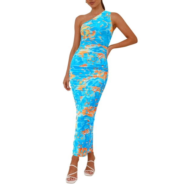 Vestido PRETTYGARDEN Ajustado Floral de Un Hombro Talla Grande