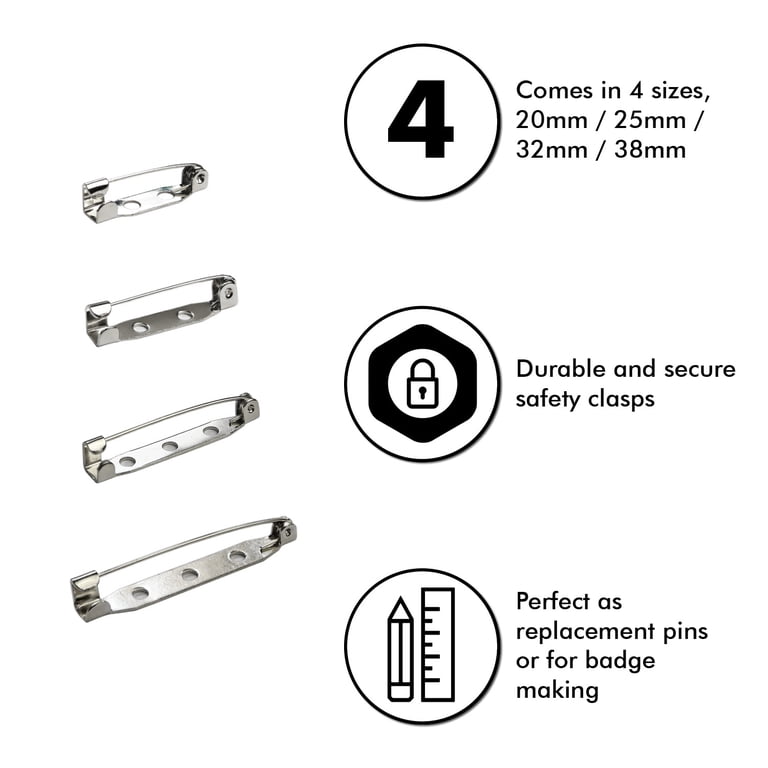AConnet 200 Pcs Silver Safety Pin Backs - 2 Inch Brooch Clasps, 3-Hole For Making Badges, Corsages, Name Tags