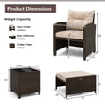 thumbnail image 3 of Gymax Set of 5 Patio Rattan Furniture w/ 2 Wicker Ottomans & Tempered Glass Coffee Table, 3 of 10