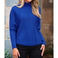 thumbnail image 4 of Womens Mock Neck Batwing Sleeve Sweaters Fall Winter Oversized Knit Cute Pullover Sweater Dolman Tops Trendy Blue S, 4 of 10