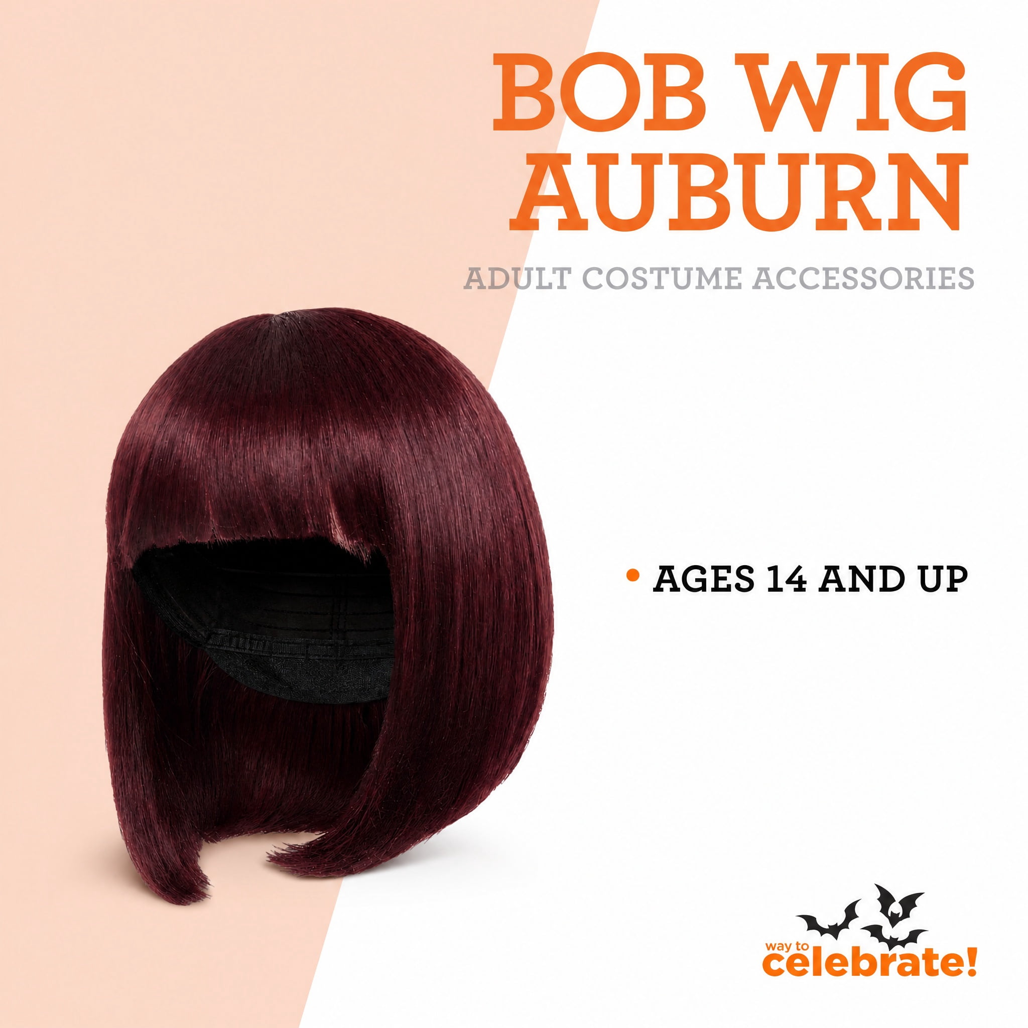 Bob Wig Costume Accessory for Adults, Auburn, Halloween by Way To Celebrate