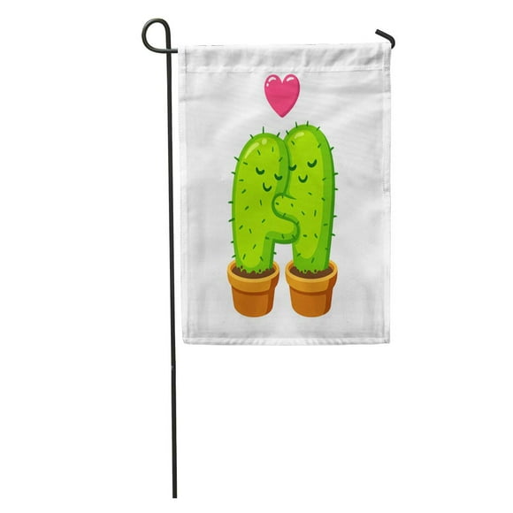 POGLIP Cactus Hug Drawing Cute Cartoon Couple in Love Funny Valentine Garden Flag Decorative Flag House Banner 12x18 inch