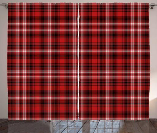 Red Plaid Curtains 2 Panels Set Quilt Squares Rectangles Flannel