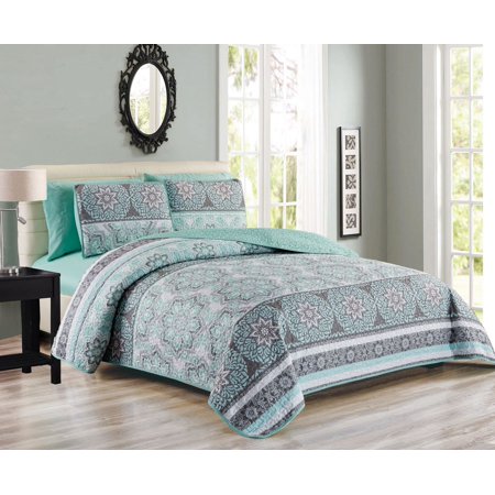 Circus Quilt Set - 6 Piece Medallion Floral Patchwork Reversible Bedspread/Quilt with Sheet Set