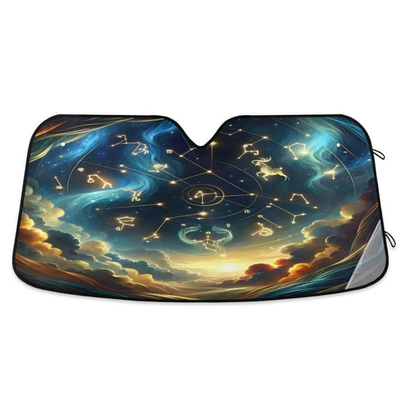 Twelve Zodiac Stars in Night Sky Car Windshield Sun Shade Foldable Car Front Window Visor Heat and UV Protection 53x23.5