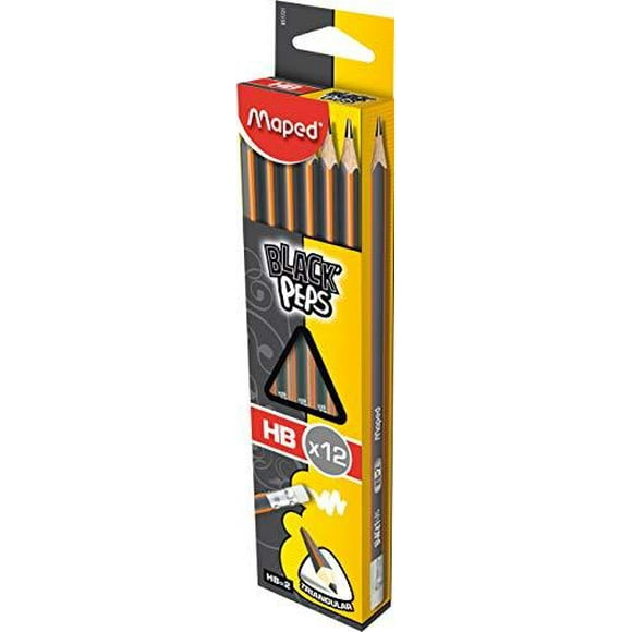 Maped 851721 Black Peps Triangular Graphite Hb Pencil With Eraser (box Of 12 Pencils) Black
