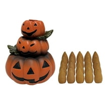 HOSLEY Resin Backflow Incense Cone Burner Holder, Pumpkins Decor Statue 4.72" High with 20 Pieces of Dragon Blood Backflow Incense Cones