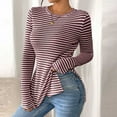 thumbnail image 2 of Ynynloco Sweaters for Women Striped Crew Neck Long Sleeve Side Slit Knit Pullover Tops Casual Slim Fit Comfy Fall Sweaters, 2 of 9