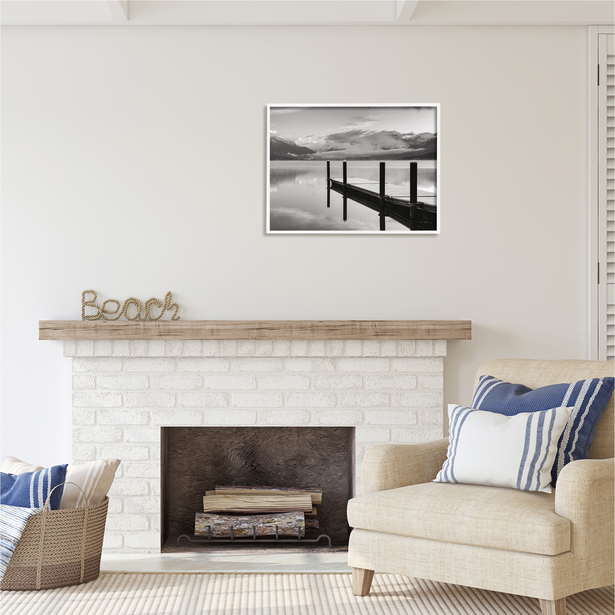 Stupell Industries Lakeside Mountain Dock Nature Photography White Framed Art Print Wall Art, 30 x 24