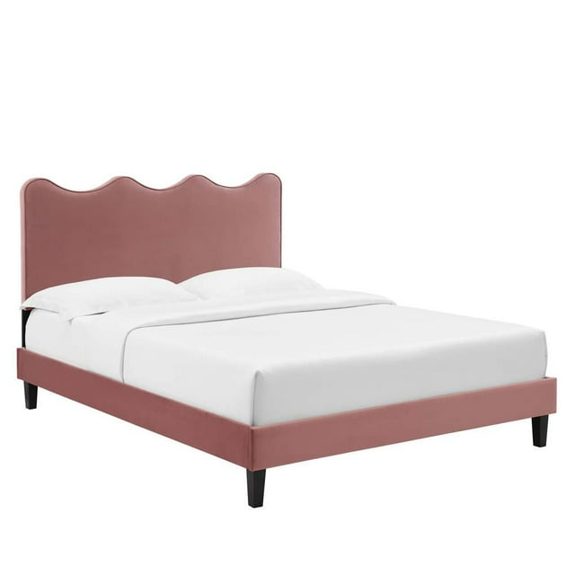 Modway Lit Plateforme Simple en Velours de Performance Current, Rose Poussiéreux